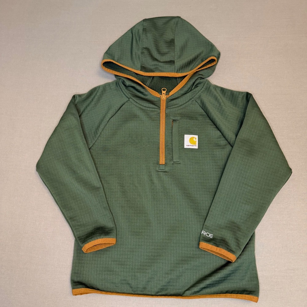 Carhartt Force Kids Green Waffle Knit Quarter Zip Hoodie Size 6